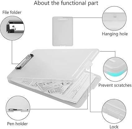 Clipboard with Storage Case | A4 Plastic Writing Pad & Document File Holder | Portable Clip Pad for Students, Teachers, Nurses & Office Use