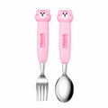 Kids Spoon and Fork Set with Carry Case | Stainless Steel Cutlery Set for School Lunch Box | Spoon Carry Case for Kids | Travel-Friendly Toddler Utensils |by PokuPop ( Pink Cat)