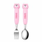 Kids Spoon and Fork Set with Carry Case | Stainless Steel Cutlery Set for School Lunch Box | Spoon Carry Case for Kids | Travel-Friendly Toddler Utensils |by PokuPop ( Pink Cat)