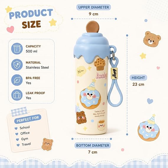 Cute Icecream Water Bottle for School Kids 600 ML