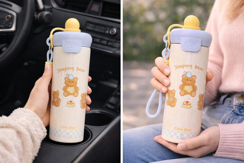 Stainless Steel Water Bottle with Twin Lid (Sip & Gulp) | BPA Free, Leakproof Single Wall Steel Bottle with Carry Handle | Gym, School, Office & Travel Bottle for Kids (Red)