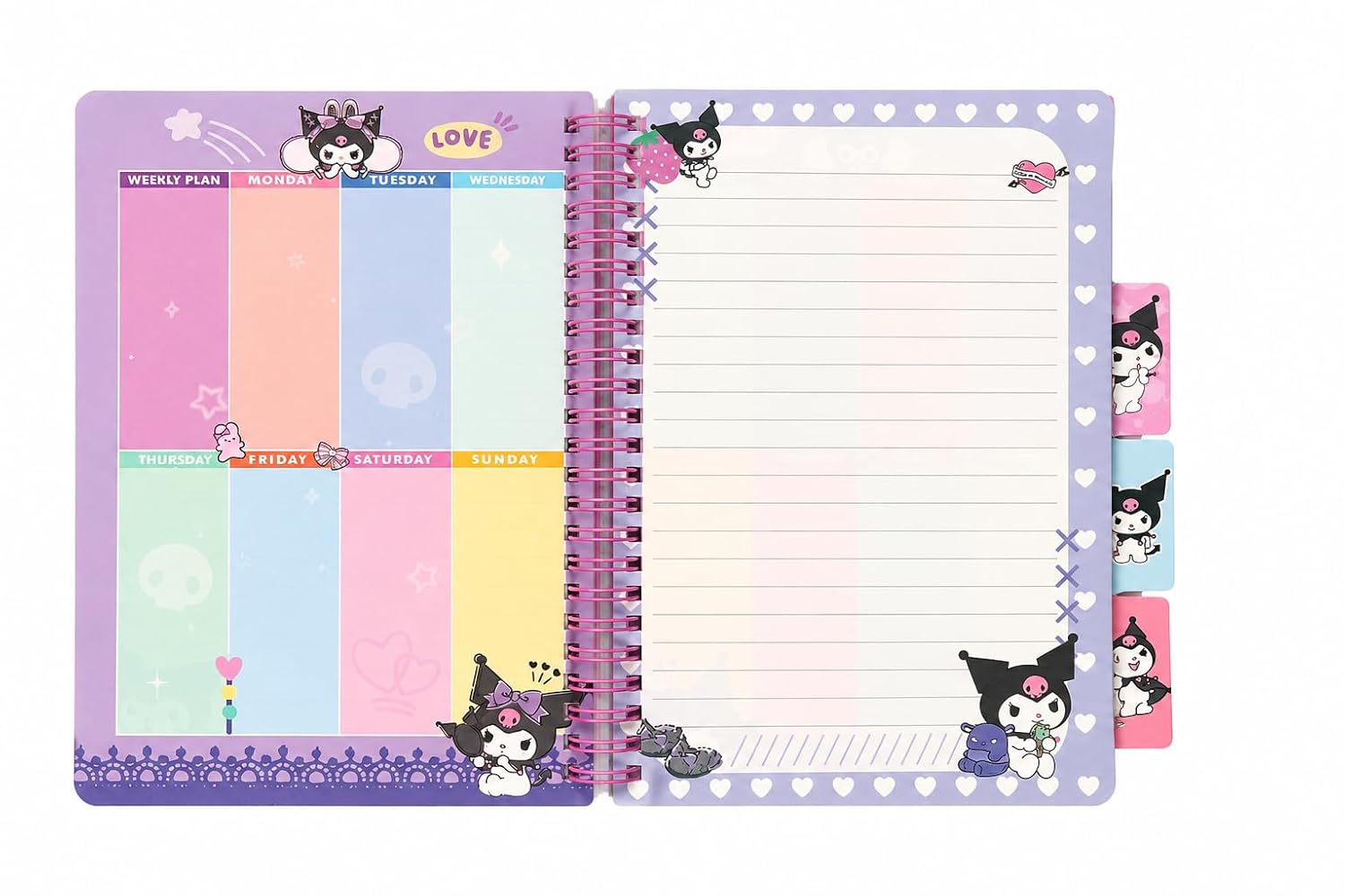 Cute Kawaii Spiral Notebook or Diary & Alphabet Bead Pen Gift Set for Girls Age 5-12 Years | Weekly Planner Memo Pad with Cartoon Design | School Stationery Supplies, Birthday Return Gift for Kids| by PokuPop