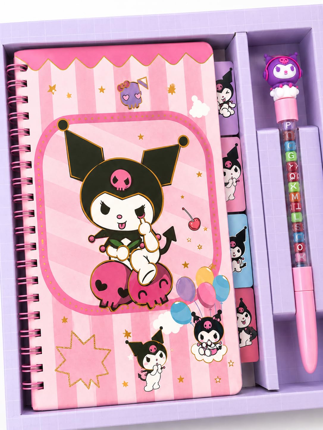 Cute Kawaii Spiral Notebook or Diary & Alphabet Bead Pen Gift Set for Girls Age 5-12 Years | Weekly Planner Memo Pad with Cartoon Design | School Stationery Supplies, Birthday Return Gift for Kids| by PokuPop