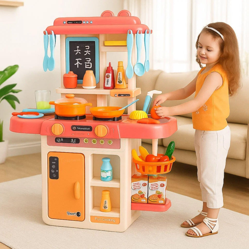 42 pcs Modern Kitchen Set Montessori Play for Kids with Cooking Accessories, Pretend Play Stove, Sink, Oven & Storage Shelves, Interactive Learning Toy for Toddlers, Boys & Girls Ages 3-8 Years