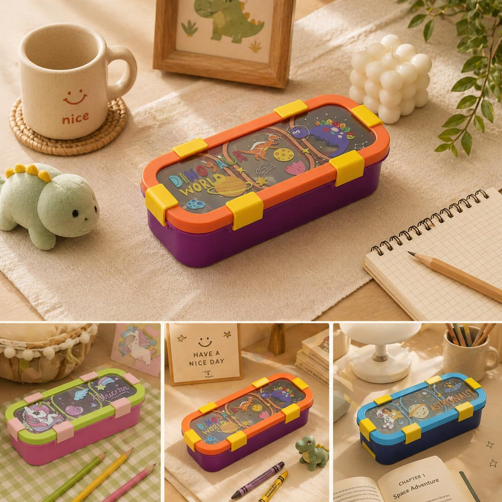Lunch Box for Kids | SUS 304 Food-Grade Stainless Steel | Bento Box with Leakproof Container & Cutlery | Tiffin Box for School & Picnic Dino Kids Sleek Bento Box - 3 Compartment