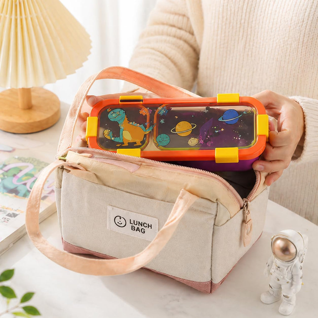 Lunch Box for Kids | SUS 304 Food-Grade Stainless Steel | Bento Box with Leakproof Container & Cutlery | Tiffin Box for School & Picnic Dino Kids Sleek Bento Box - 3 Compartment