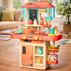 42 pcs Modern Kitchen Set Montessori Play for Kids with Cooking Accessories, Pretend Play Stove, Sink, Oven & Storage Shelves, Interactive Learning Toy for Toddlers, Boys & Girls Ages 3-8 Years
