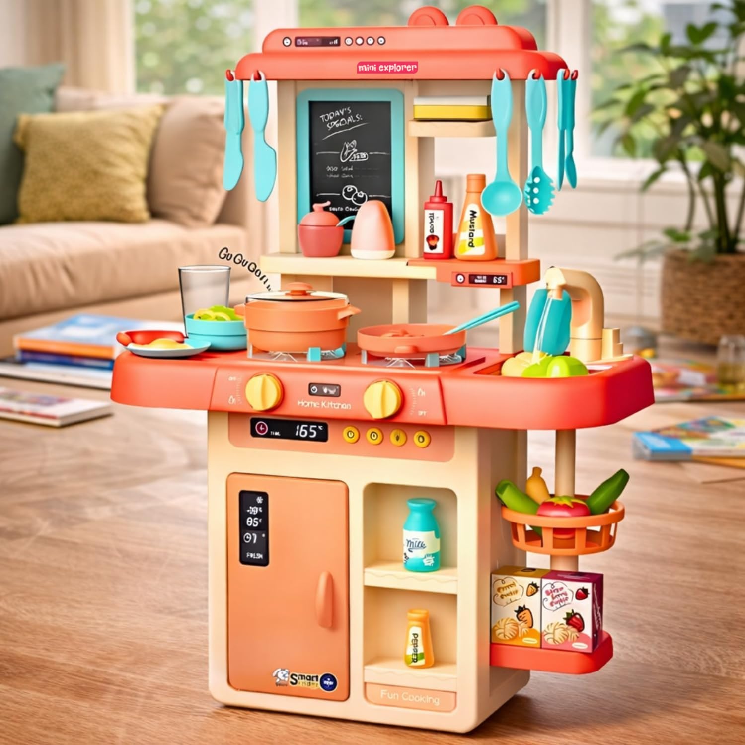 42 pcs Modern Kitchen Set Montessori Play for Kids with Cooking Accessories, Pretend Play Stove, Sink, Oven & Storage Shelves, Interactive Learning Toy for Toddlers, Boys & Girls Ages 3-8 Years