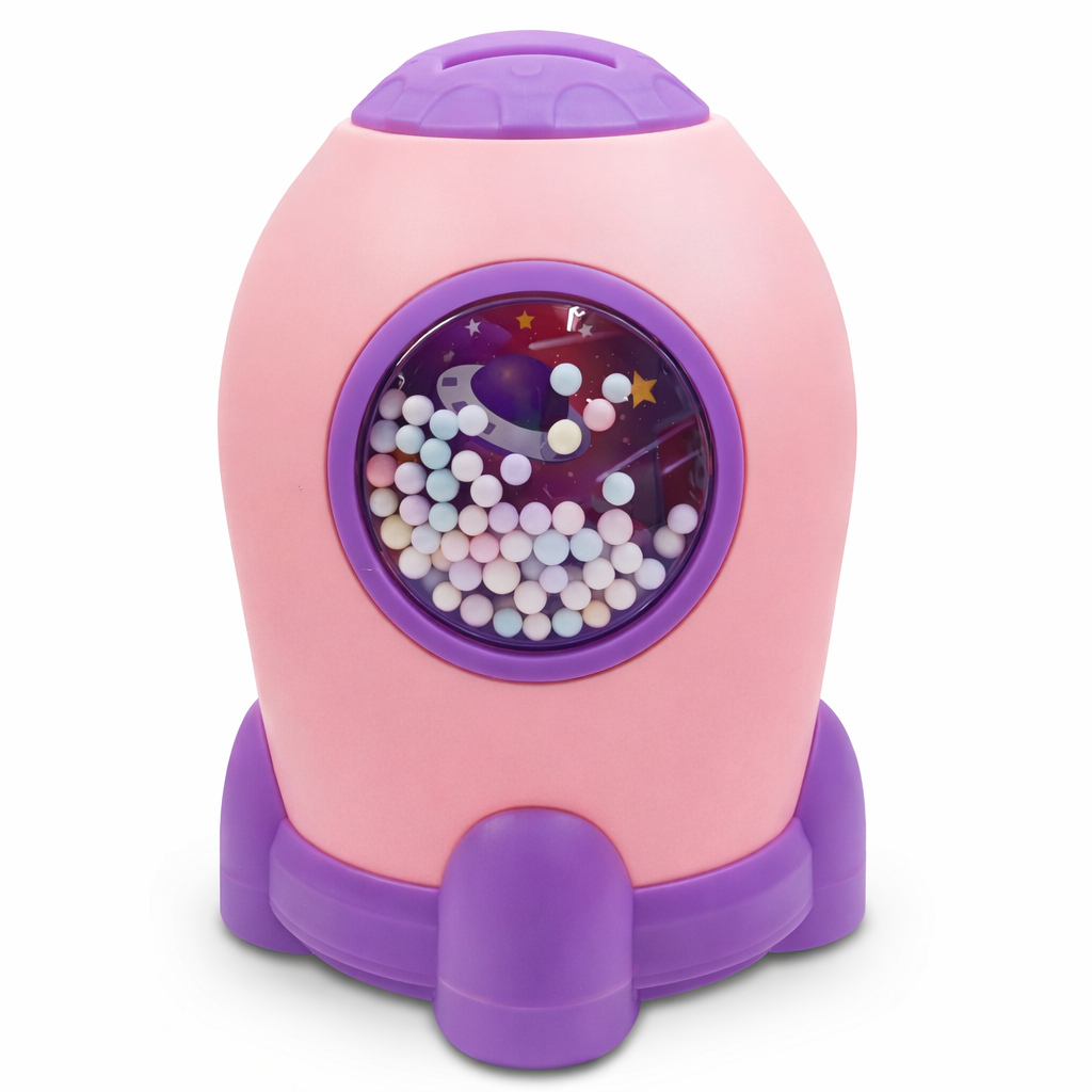 Space Piggy Bank with Number Code Lock for Kids | Money Saving Coin Bank, Password Lock Cash Box, Plastic Money Bank for Boys & Girls | Birthday Return Gift, Coin Storage Box (Peach)