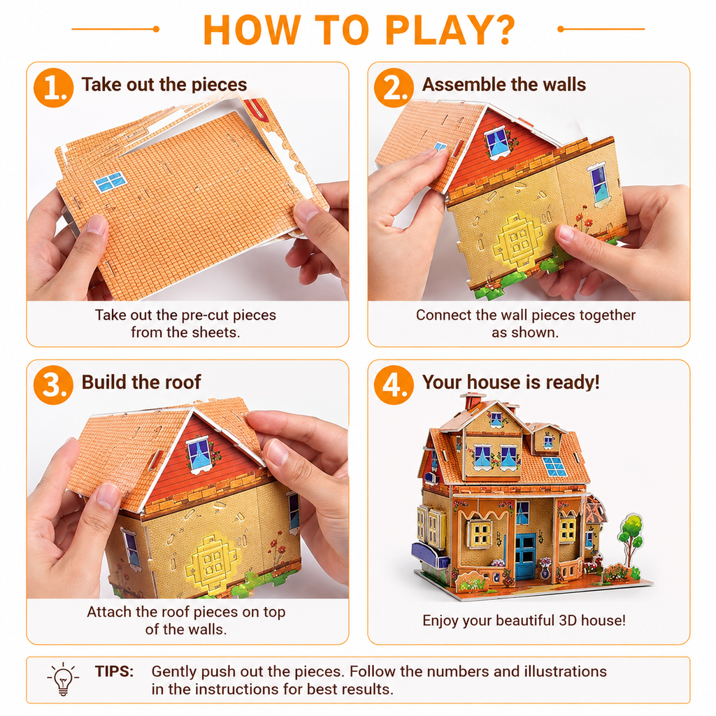 PokuPop 3D Puzzle House Kit for Kids 5+ | DIY Miniature Villa Building Toy for School Projects, STEM Learning & Craft Activities