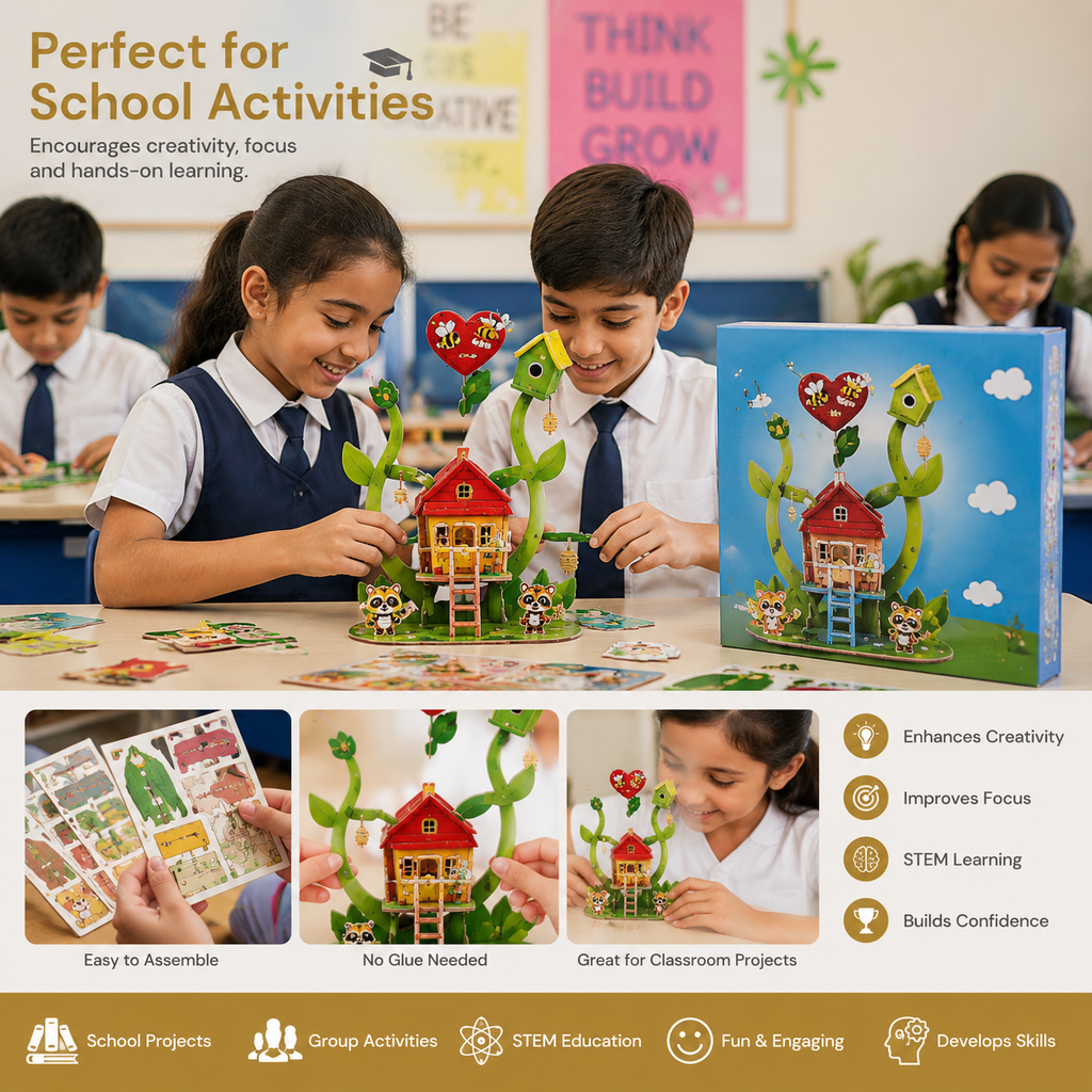 PokuPop 3D Puzzle House Kit for Kids 5+ | DIY Miniature Villa Building Toy for School Projects, STEM Learning & Craft Activities