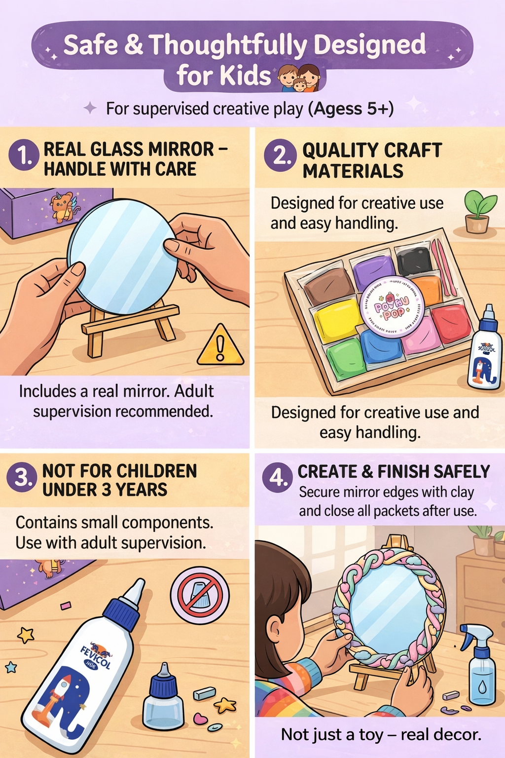 DIY Clay Mirror Kit for Kids | 6-Inch Craft Mirror with Easel | Creative Gift & Activity Kit