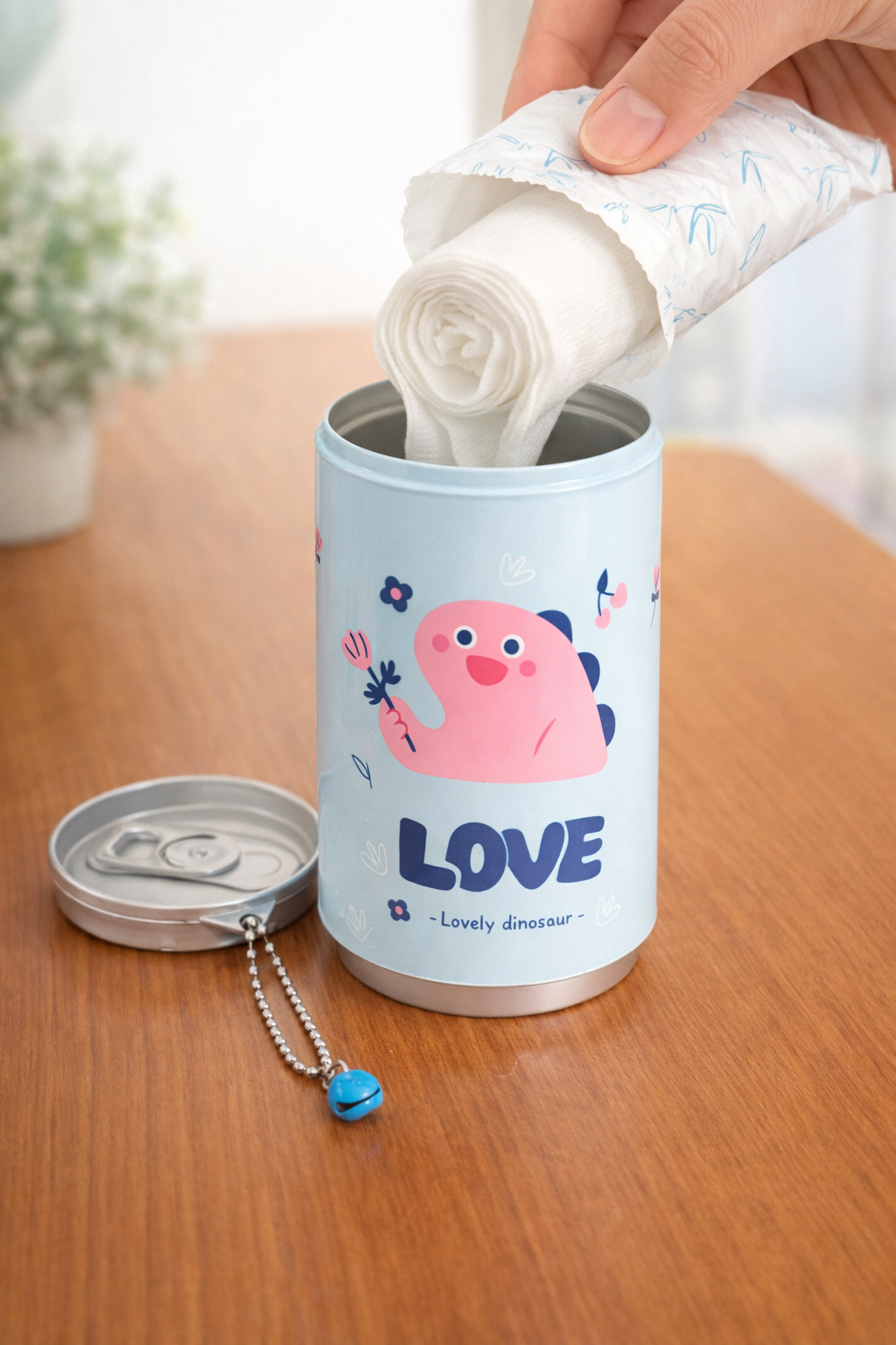 PokuPop Bon Voyage Dino Mini Wet Wipes Can (30 pcs) – Reusable Travel Tissue Can for Kids | Portable Pocket Wipes Dispenser for School, Car, Diaper Bag & Return Gifts