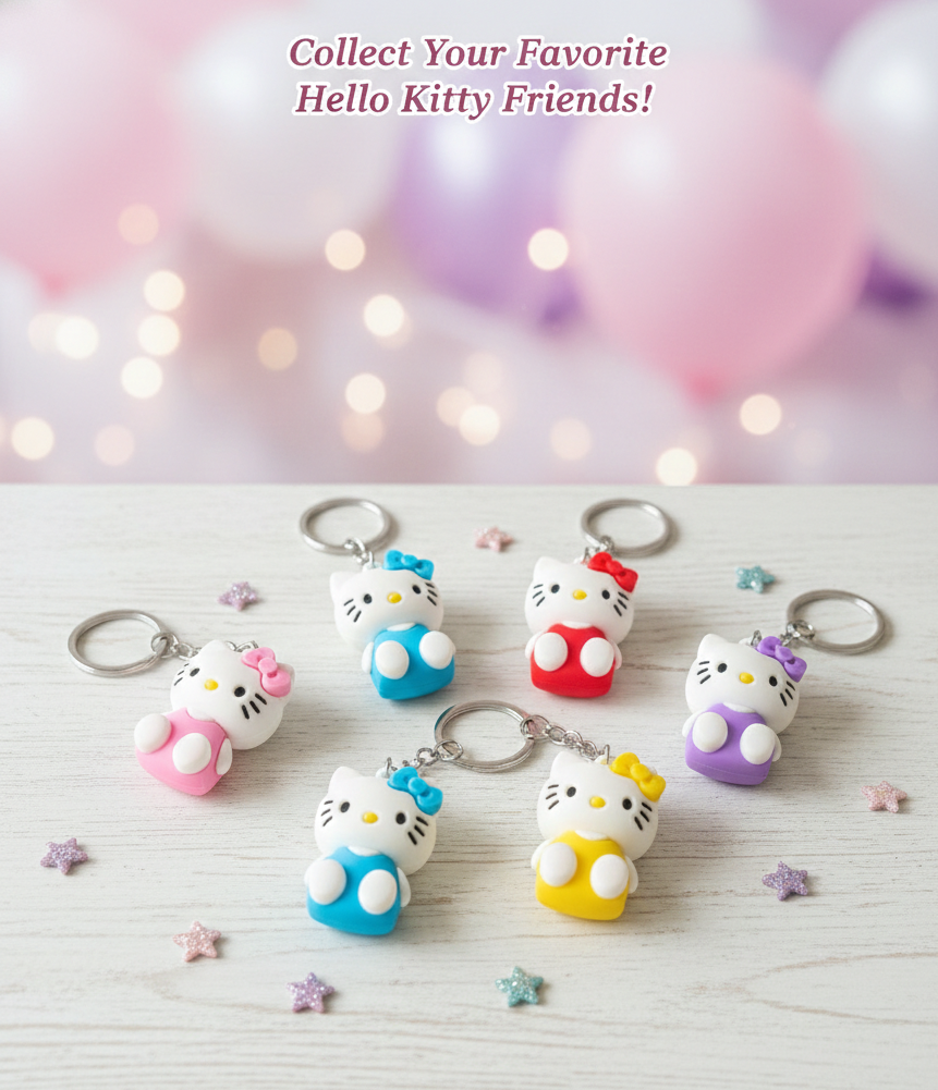 Hello Kitty Couple Keychains Set of 2 – Cute Cartoon Rubber Key Rings for Girls & Kids | Assorted Colors | Return Gifts, Bag Charms, Best Friend & Couple Gifts