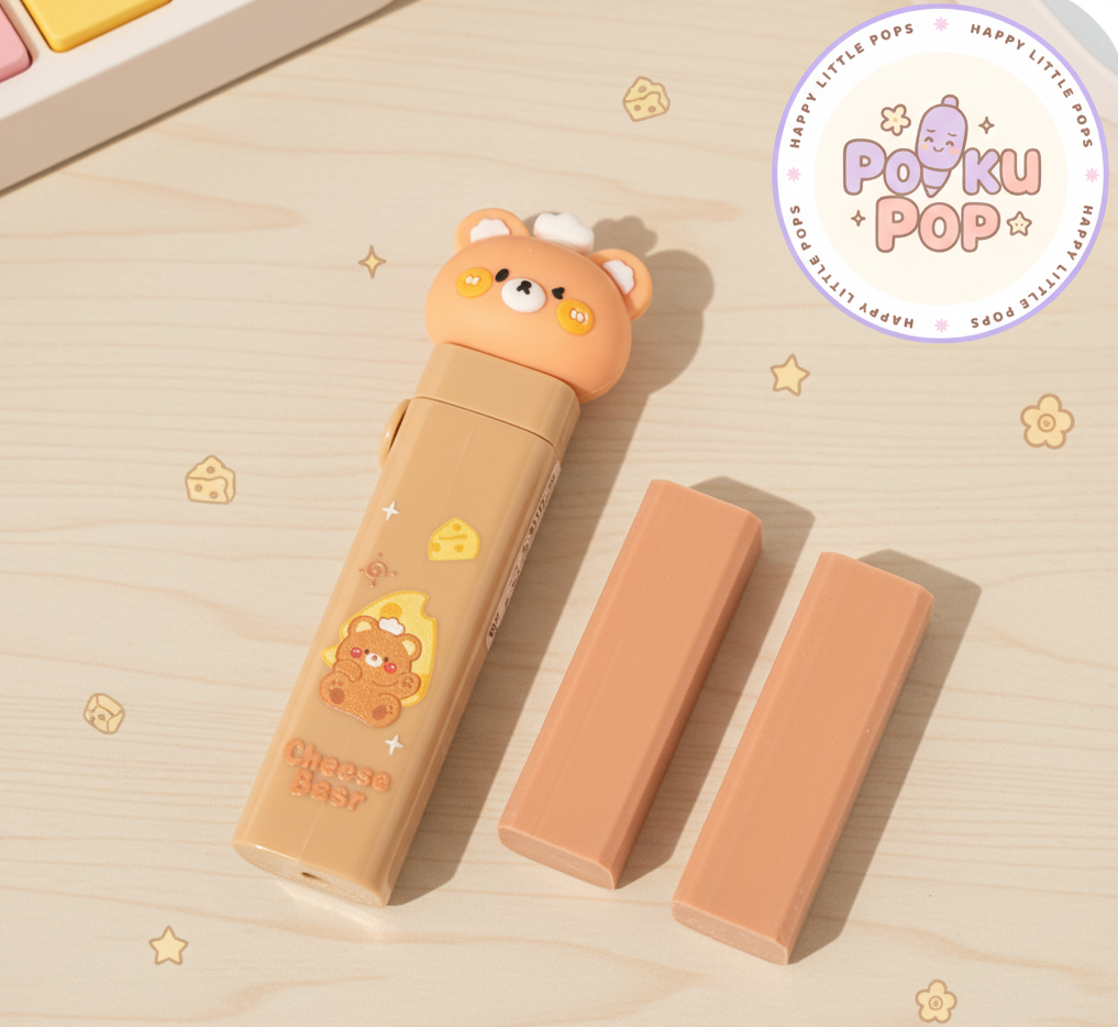 Cheesy Bear Pull&Push Eraser Set with Refills (Pack of 1)