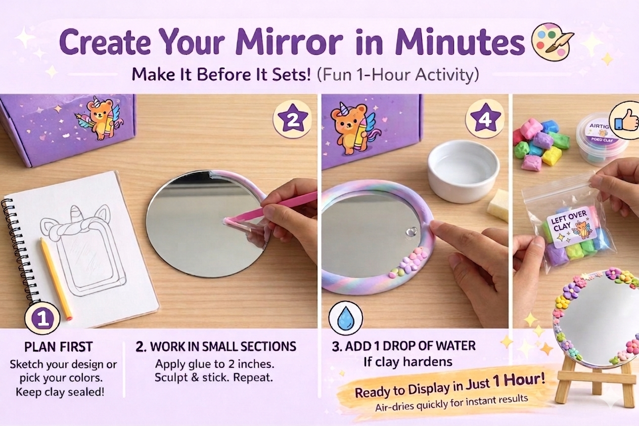 DIY Clay Mirror Kit for Kids | 6-Inch Craft Mirror with Easel | Creative Gift & Activity Kit