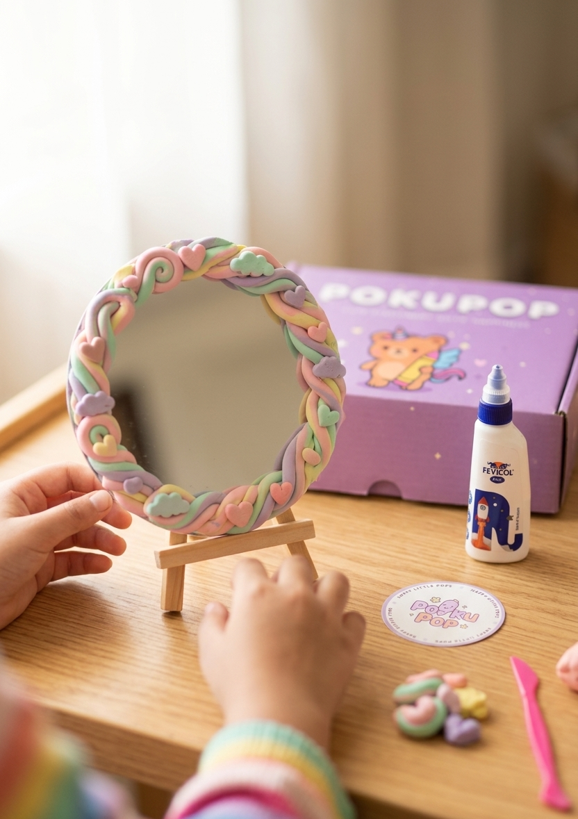 DIY Clay Mirror Kit for Kids | 6-Inch Craft Mirror with Easel | Creative Gift & Activity Kit