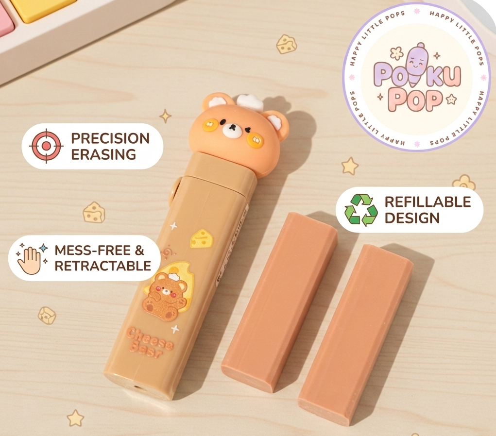Cheesy Bear Pull&Push Eraser Set with Refills (Pack of 1)