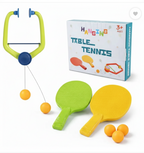 PokuPop Kids Hanging Table Tennis Trainer Set - Adjustable Portable Ping Pong Self-Practice Toy for Boys & Girls | Includes 2 Lightweight Paddles & 3 Bouncy Balls | Indoor Sport Game for Eye Coordination & Reflex Training