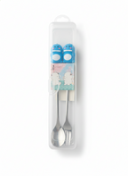 PokuPop Kids Spoon and Fork Set with Case |Blue Dino Stainless Steel Cutlery Set for Children | Cartoon Handle Self Feeding Training Set | Portable Travel Case Included