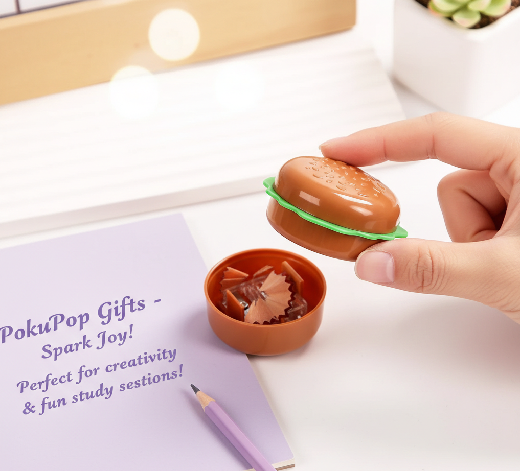 Burger Shape Double Hole Pencil Sharpener for Kids | Cute Cartoon Hamburger Sharpener | School Stationery | Birthday Return Gift Toy (Pack of 2)