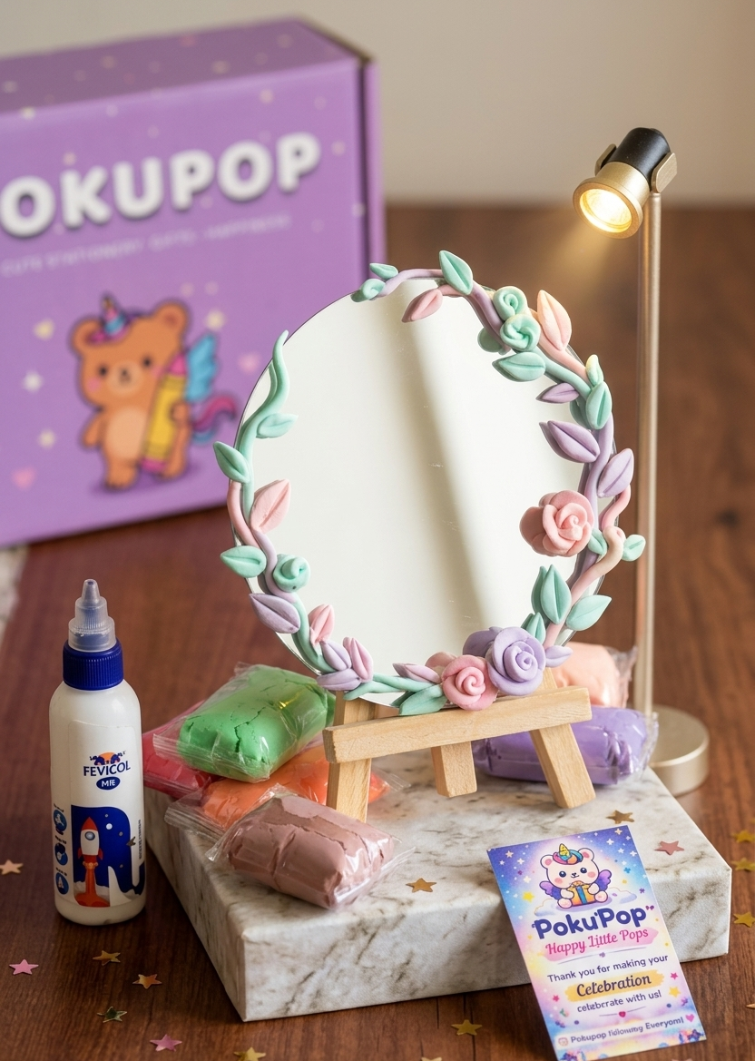 DIY Clay Mirror Kit for Kids | 6-Inch Craft Mirror with Easel | Creative Gift & Activity Kit