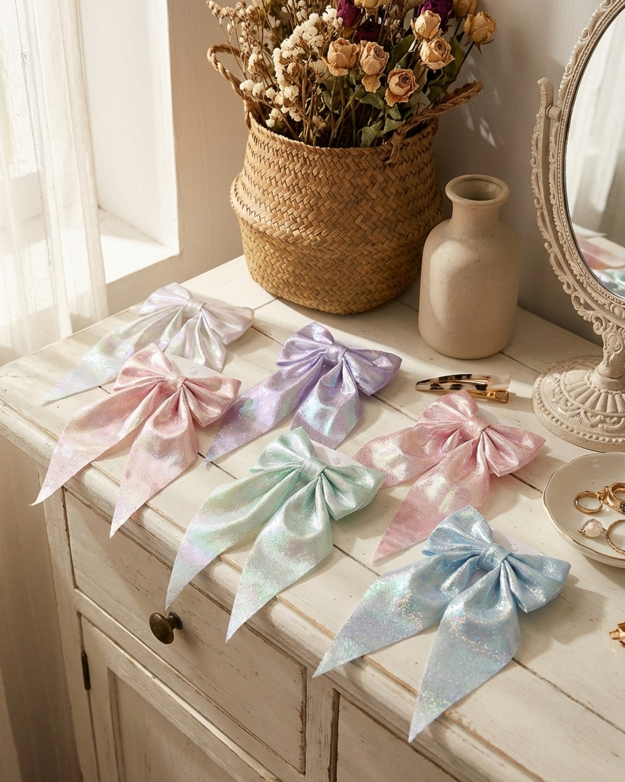 Shimmering Pastel Bow Set – Perfect for Kanya Pujan & Festive Celebrations