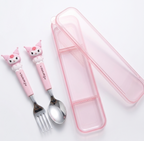 Kuromi Pink  Kids Spoon & Fork Set with Case | Cute Cartoon Stainless Steel Cutlery | Travel Lunch Box Utensils for Toddlers, Girls & School Kids