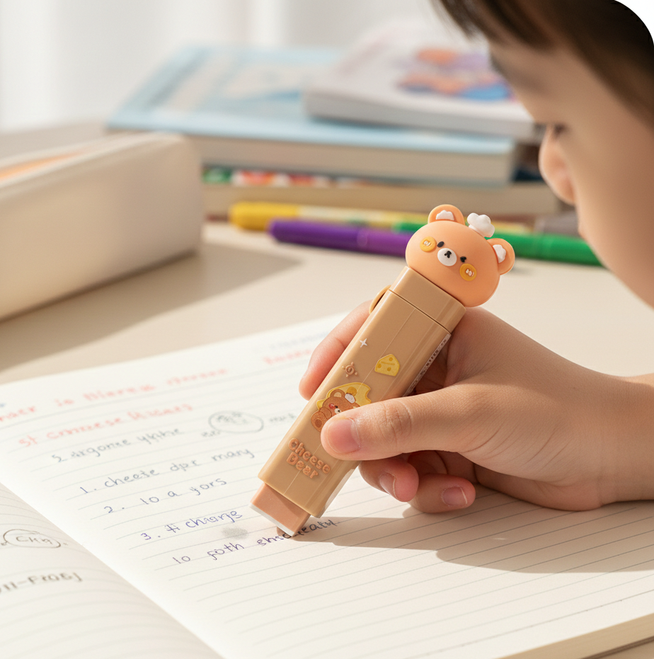 Cheesy Bear Pull&Push Eraser Set with Refills (Pack of 1)