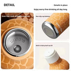 3D Chicu Tom Animal Insulated Stainless Steel Water Bottle, 480ml, Safari Theme, Leak Proof Vacuum Flask for Kids and Adults